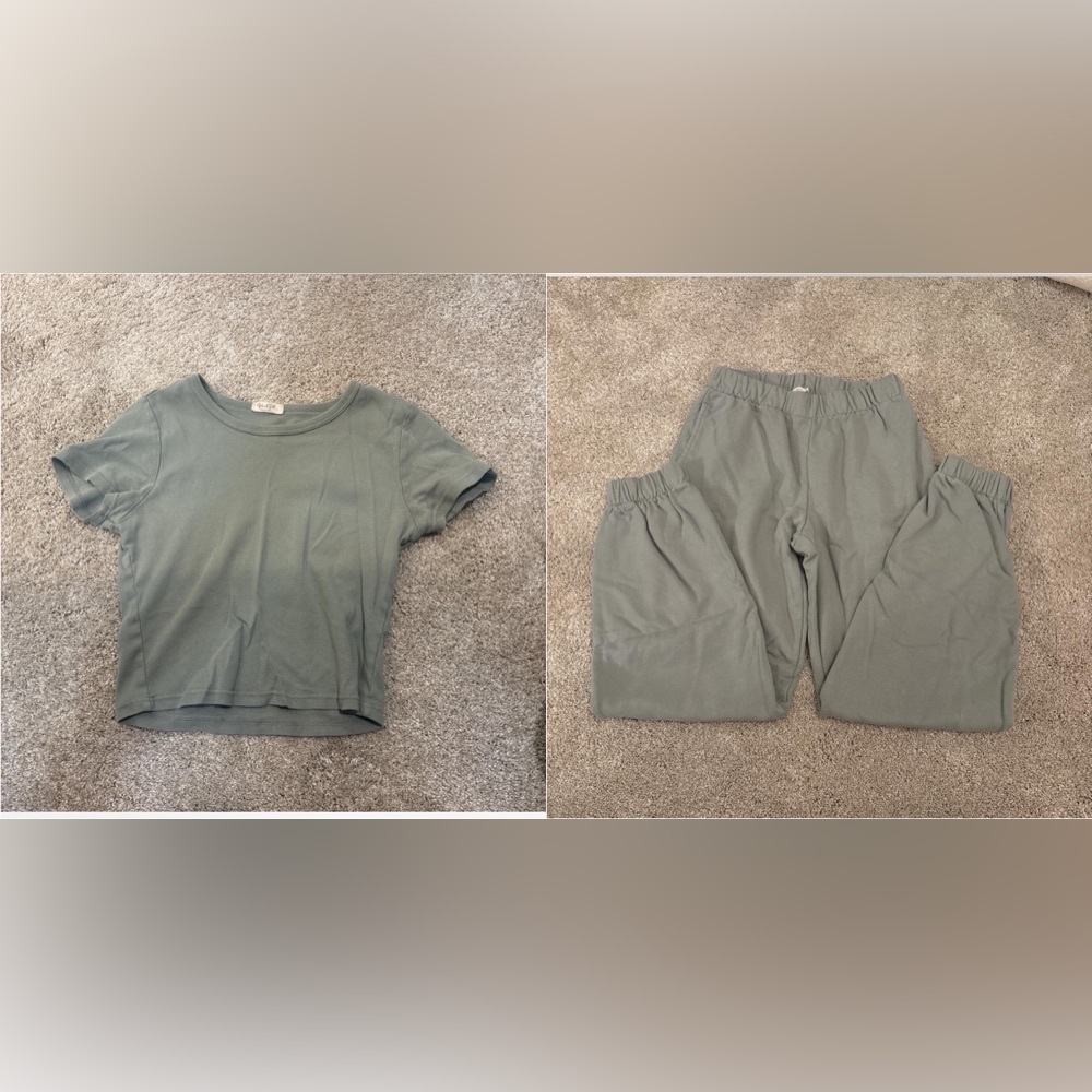 Green Brandy Melville John Galt sweatpants and baby tee